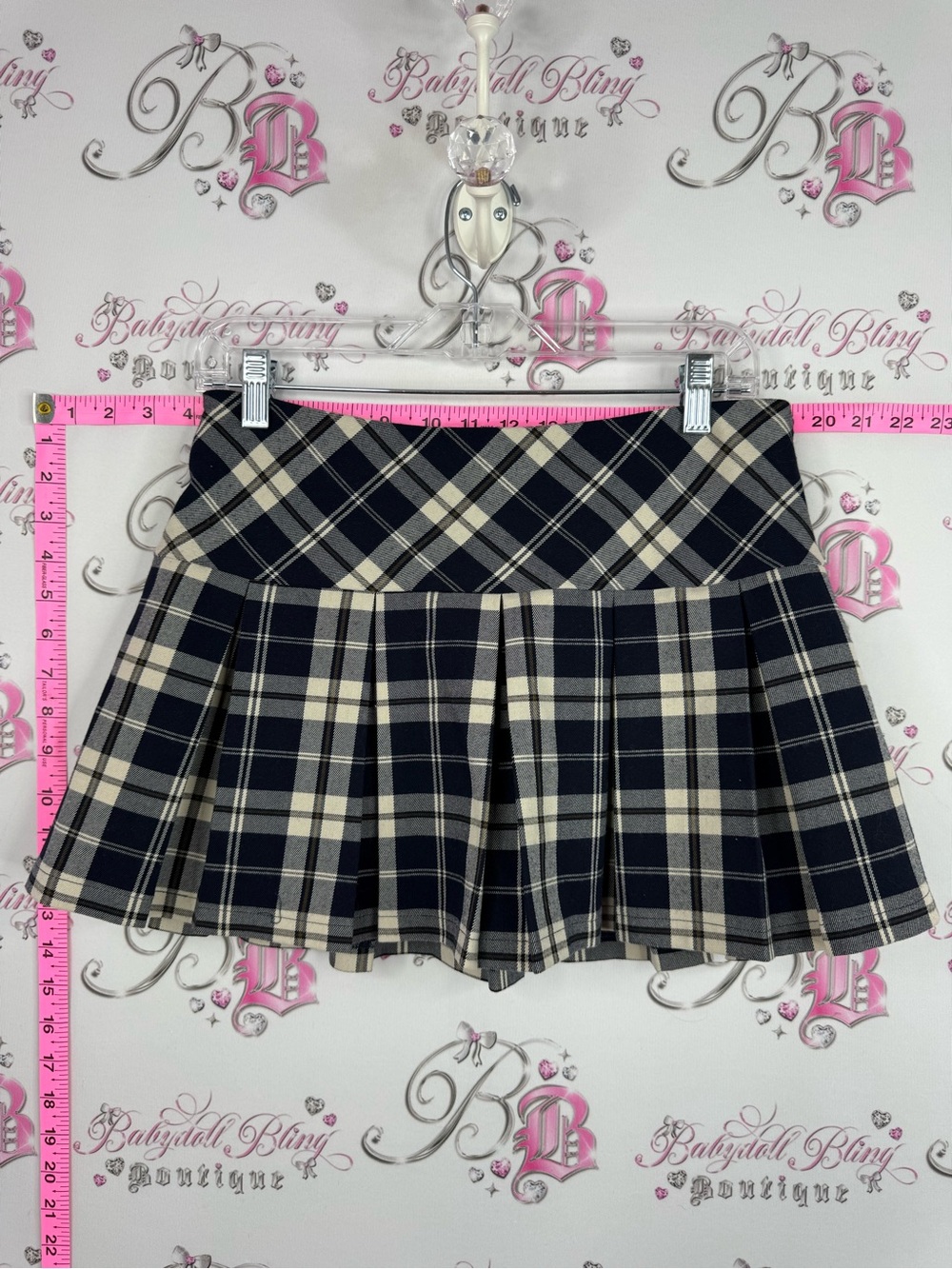 Garage SKORT skirt shorts under navy Black and Cream Plaid Pleated Mini Skirt
